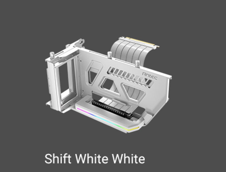 Antec RGB Adjustable Shift PCI Vertical GPU Bracket PCI-E 4.0 Riser Cable white (190mm) for 4090  7900 XTX Cards. E-ATX, ATX, Case. 4 PCI required-0