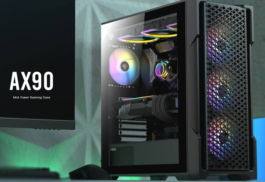Antec AX90 ATX, 2x 360mm Radiator Support, 4x ARGB 12CM Fans 3x Front  1x Rear included. RGB controller for six fans. Mesh Tempered Glass Gaming Case-0