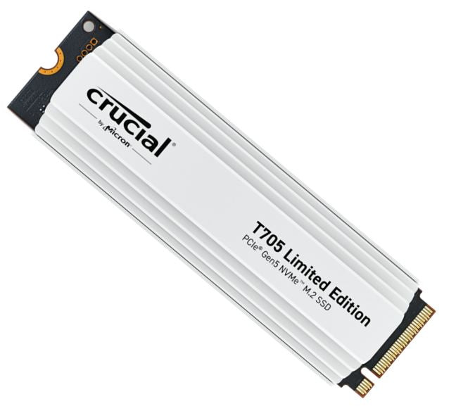 Crucial T705 2TB Gen5 NVMe SSD White Heatsink - 14500/12700 MB/s R/W 1200TBW 1550K IOPs 1.5M hrs MTTF DirectStorage for Intel 14th Gen AMD Ryzen-0
