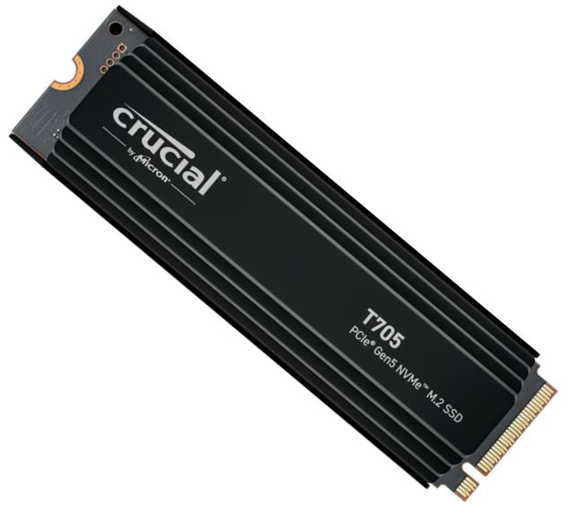 Crucial T705 2TB Gen5 NVMe SSD Heatsink - 14500/12700 MB/s R/W 1200TBW 1550K IOPs 1.5M hrs MTTF DirectStorage for Intel 14th Gen  AMD Ryzen 7000-0
