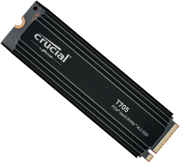 Crucial T705 4TB Gen5 NVMe SSD Heatsink - 14100/12600 MB/s R/W 2400TBW 1500K IOPs 1.5M hrs MTTF DirectStorage for Intel 14th Gen  AMD Ryzen 7000-0