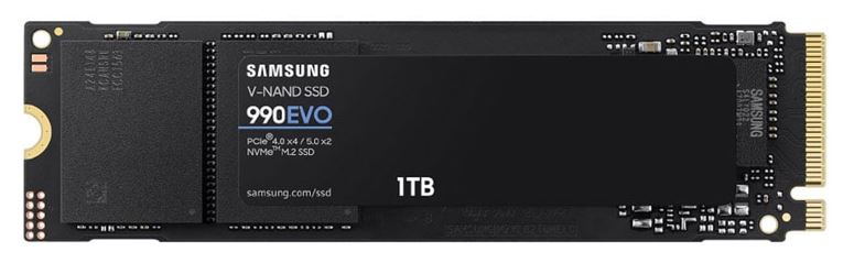 Samsung 990 EVO 1TB PCIe Gen4/5 NVMe SSD 5000MB/s 4200MB/s R/W 680K/800K IOPS 600TBW 1.5M hrs V-NAND TLC AES 256-bit Encryption 5yr wty-0