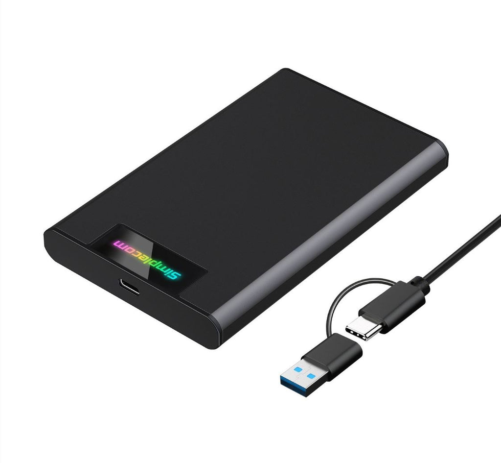 Simplecom SE239 Tool-free 2.5" SATA HDD SSD to USB-C Enclosure with RGB Lights USB 3.2 Gen 2-0