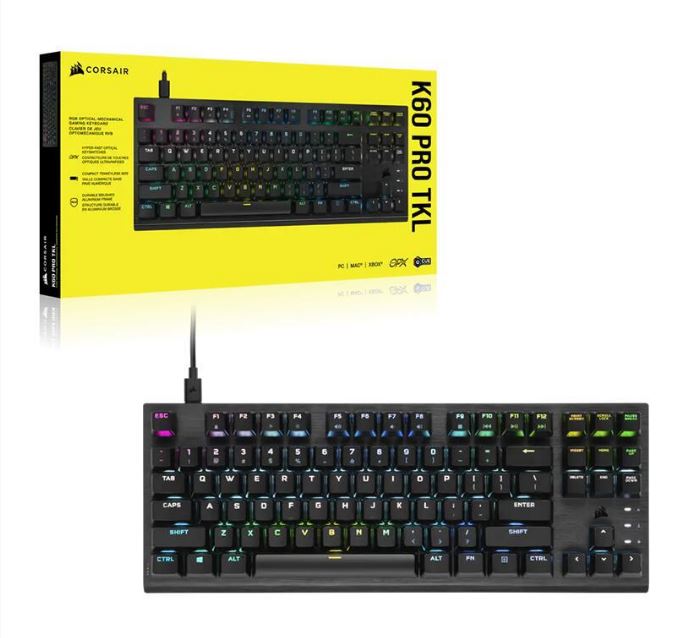 CORSAIR K60 PRO TKL RGB Optical-Mechanical Gaming Keyboard, Backlit RGB LED, CORSAIR OPX, Black, (LS)-0