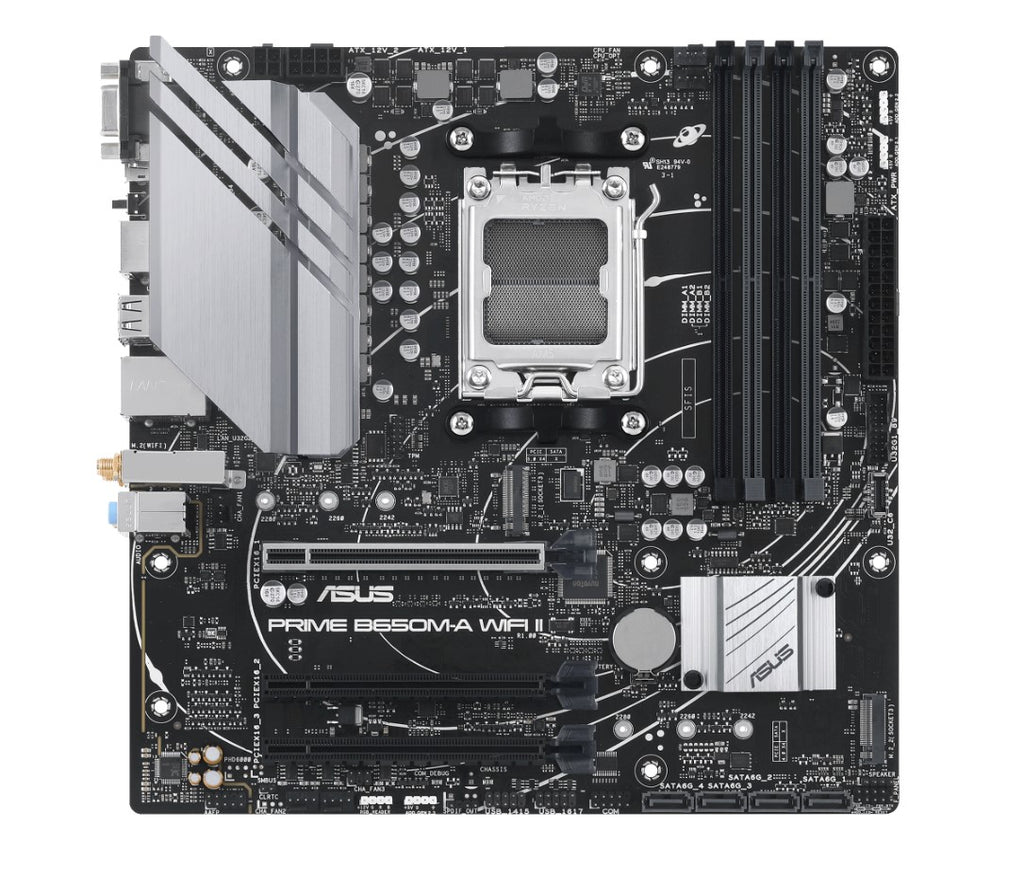ASUS AMD B650M PRIME B650M-A WIFI II-CSM (AM5) Micro-ATX Motherboard  4x DDR5 192GB, 1x PCIe 4.0 x16 slot,2 x M.2 slots, 4 x SATA,Wi-Fi 6 1 x HDMI.1-0