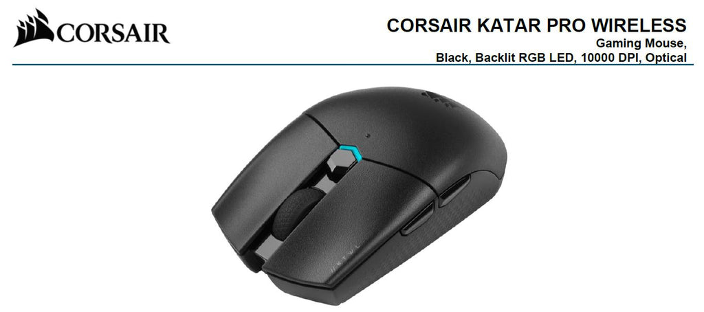 Corsair Katar PRO Wireless Gaming Mice, Ultra Light Weight,  Sub-1ms Slipstream Wireless connection, ICUE Software (LS)-0