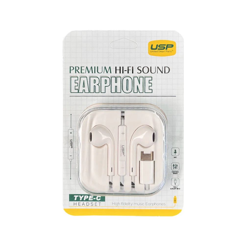 USP Earphones Type-C with Controller Compatible With All Samsung and iPhone 15 Series (Support Phone Calls)-0