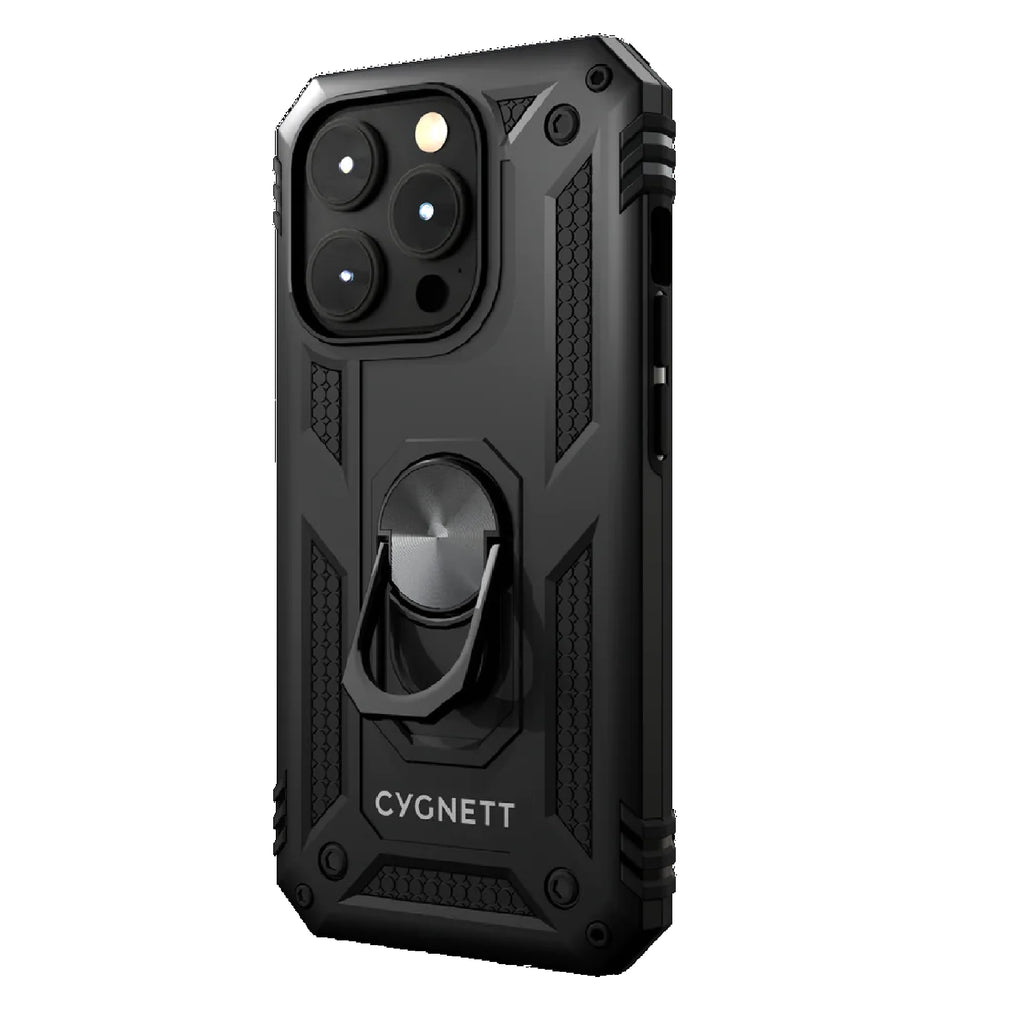 Cygnett Apple iPhone 15 Pro (6.1") Rugged Case - Black (CY4634CPSPC), Integrated kickstand, Secure and magnetic disk mount, 6ft drop protection-0
