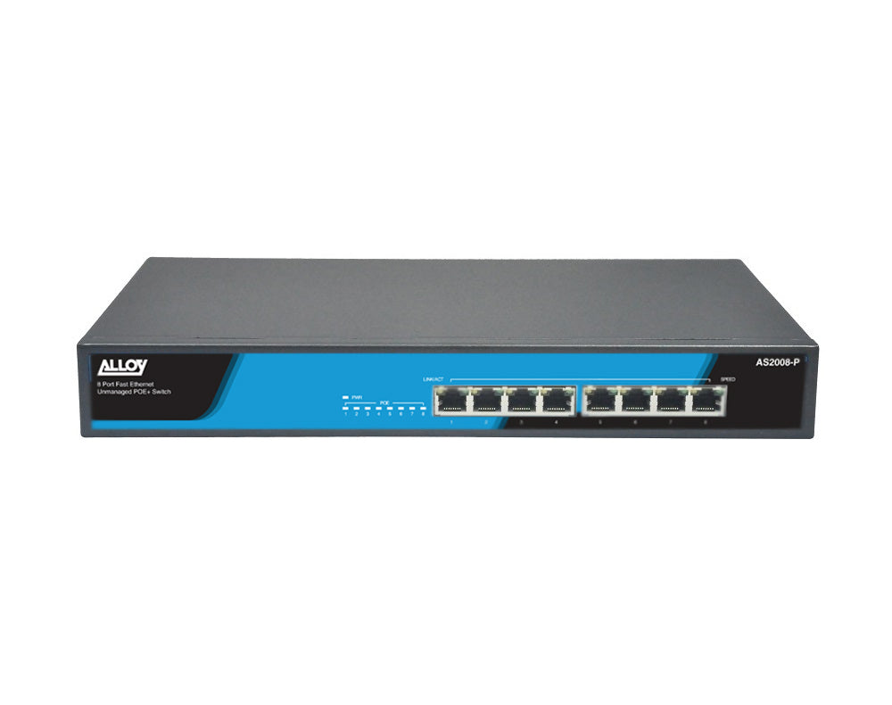 Alloy AS2008-P  8 Port Unmanaged Fast Ethernet 802.3at PoE Switch, 150 Watts-0