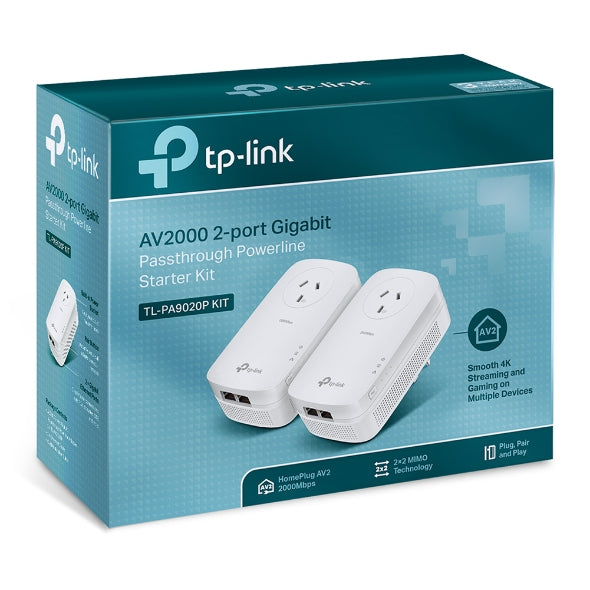 TP-Link TL-PA9020P KIT AV2000 2-Port Gigabit Passthrough Powerline Starter Kit, HomePlug AV2, Up To 2000Mbps, 2X2 MIMO With Beamforming, Plug and Play-0