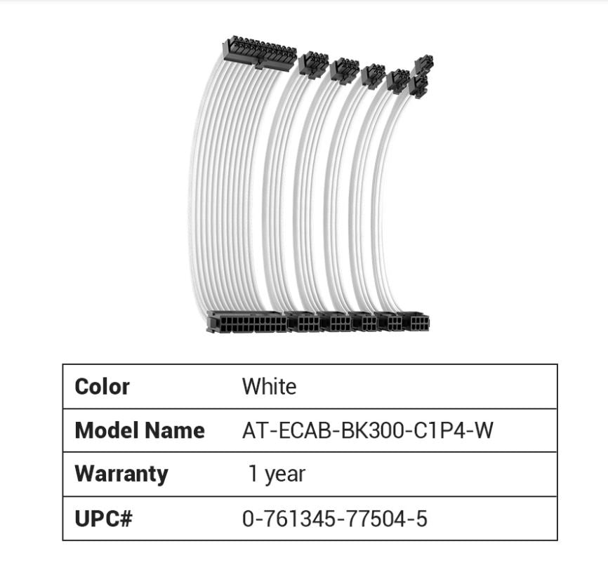 Antec CIP4 Cable Kit White - 6 Pack, 24ATX, 4+4 EPS, 16AWG Thicker, High Performance 300mm long Length. Premium Sleeved  Universal-0