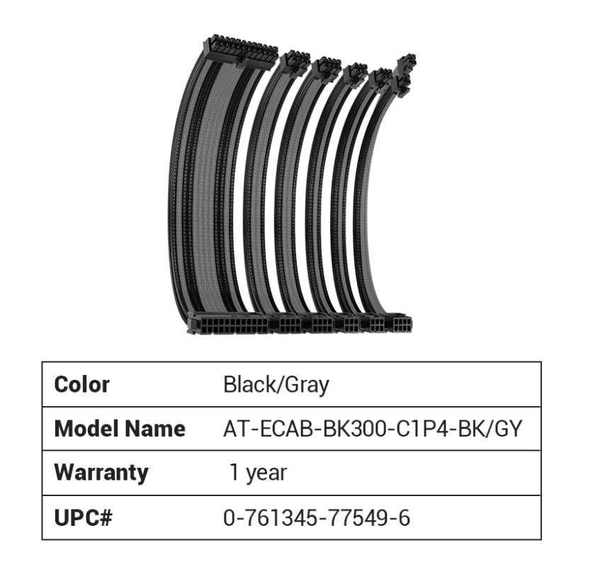 Antec CIP4 Cable Kit Black Grey - 6 Pack, 24ATX, 4+4 EPS, 16AWG Thicker, High Performance 300mm long Length. Premium Sleeved  Universal-0