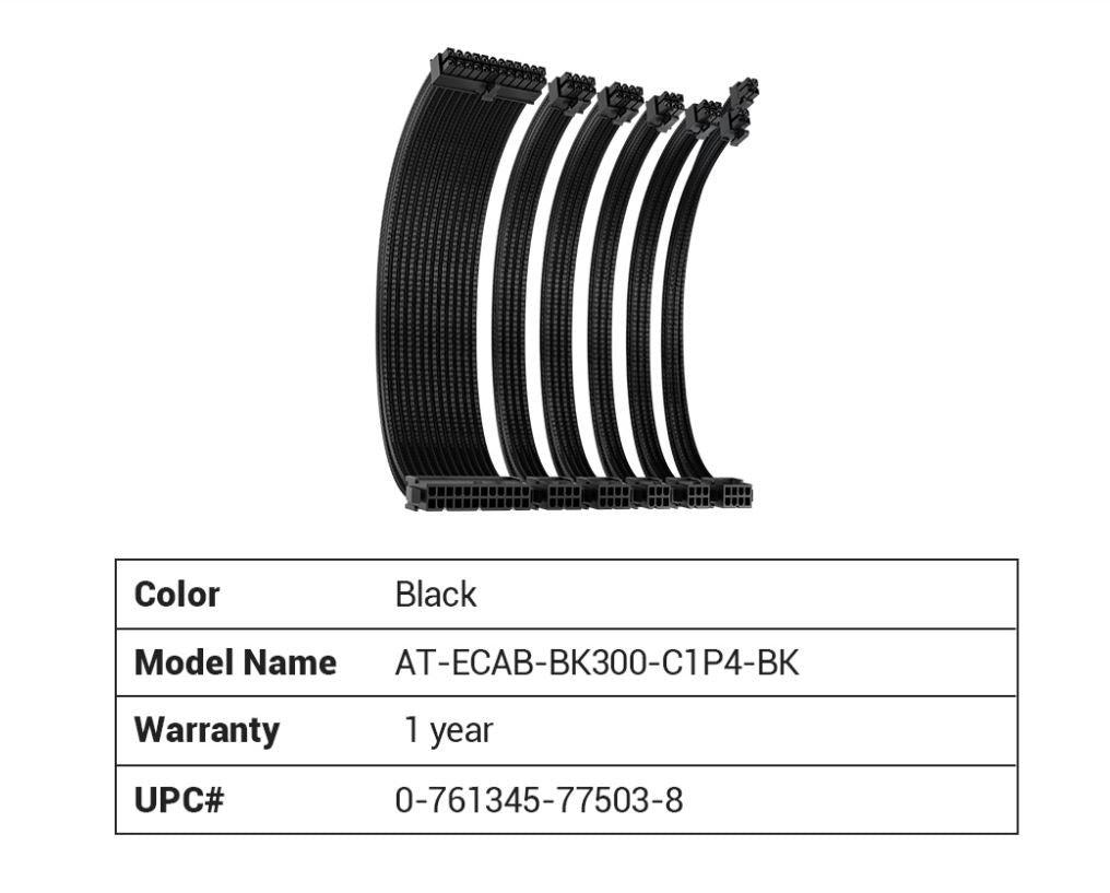 Antec CIP4 Cable Kit Black - 6 Pack, 24ATX, 4+4 EPS, 16AWG Thicker, High Performance 300mm long Length. Premium Sleeved  Universal-0