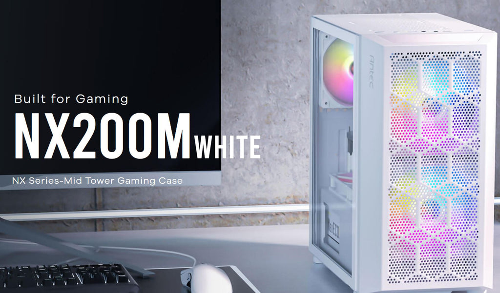 Antec NX200M White m-ATX, ITX Case, Large Mesh Front for excellent cooling, Side Window, 1x 12CM Fan Included, Radiator 240mm. GPU 275mm-0