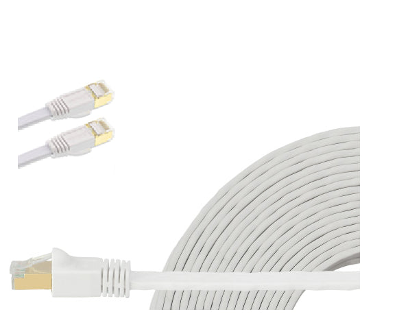 Edimax 1m White 40GbE Shielded CAT8 Network Cable - Flat 100% Oxygen-Free Bare Copper Core, Alum-Foil Shielding, Grounding Wire, Gold Plated RJ45-0