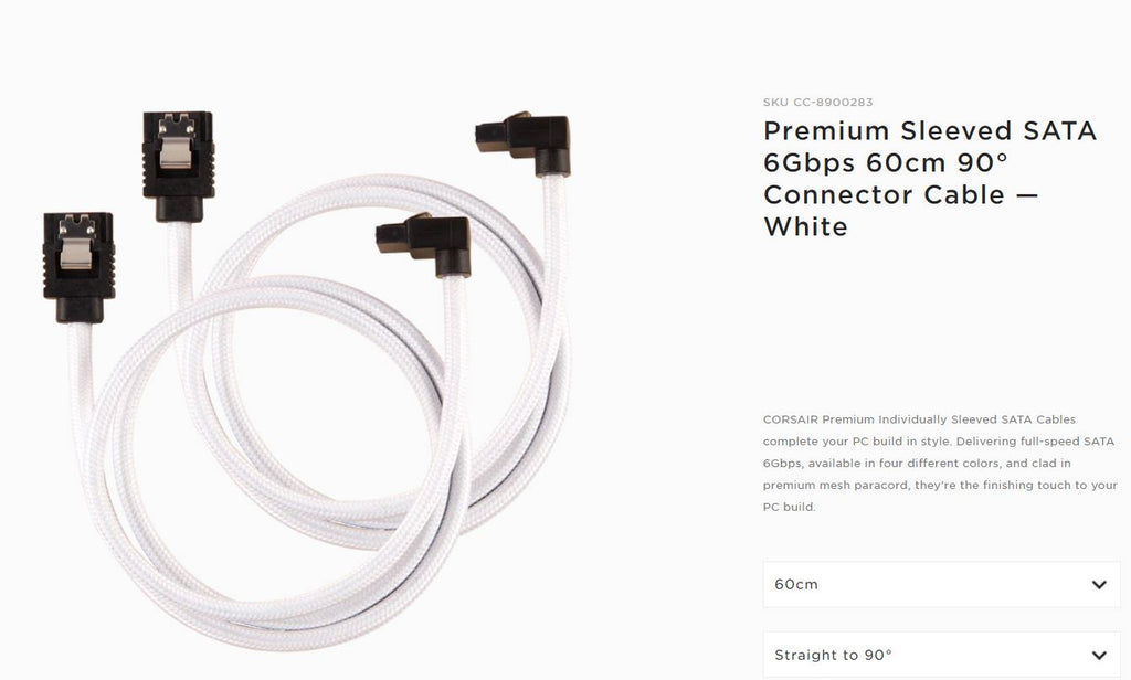 Corsair Premium Sleeved SATA 6Gbps 60cm 90° Connector Cable — White-0