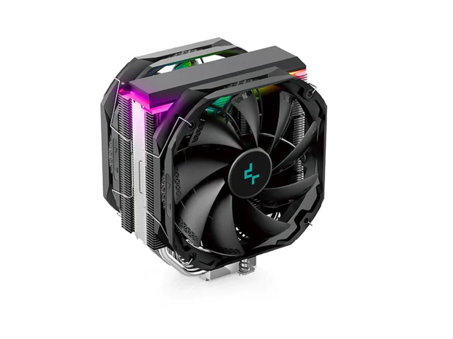 DeepCool AS500 PLUS CPU Air Cooler Single Tower, 5 Heat Pipes High Fin Density, Slim Profile, Double TF140S PWM Fans Included, ARGB LED Controller Inc-0