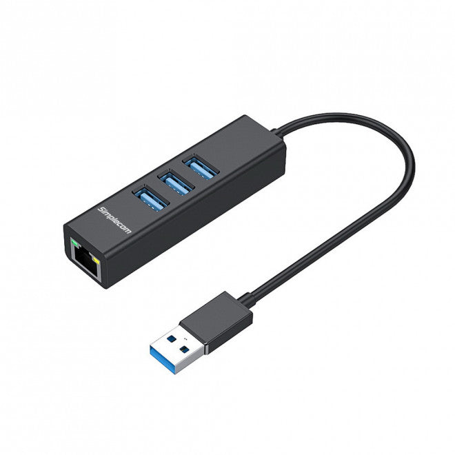 Simplecom CHN420 Black Aluminium 3 Port SuperSpeed USB HUB with Gigabit Ethernet Adapter-0