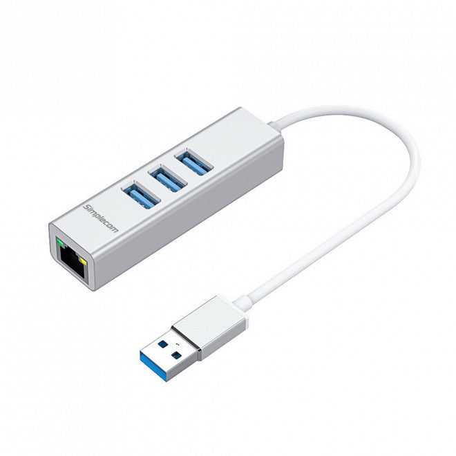 Simplecom CHN420 Silver Aluminium 3 Port SuperSpeed USB HUB with Gigabit Ethernet Adapter-0