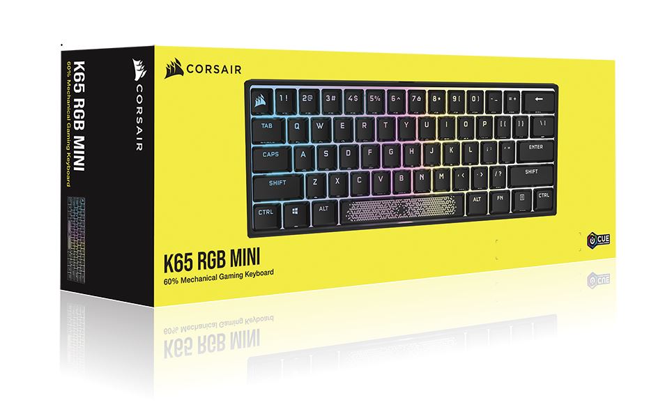 Corsair K65 RGB MINI 60% Mechanical Gaming Keyboard, Backlit RGB LED, CHERRY MX SPEED Keyswitches, Black --0