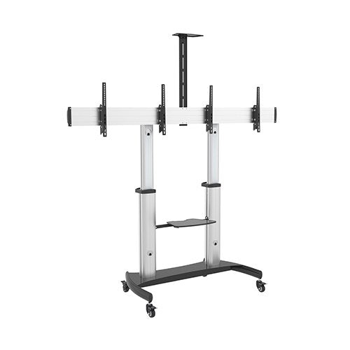 Brateck Dual Screen Aluminum Height-Adjustable TV Cart with Media Shelf for 37'-60' TVs Up to 50kg-0