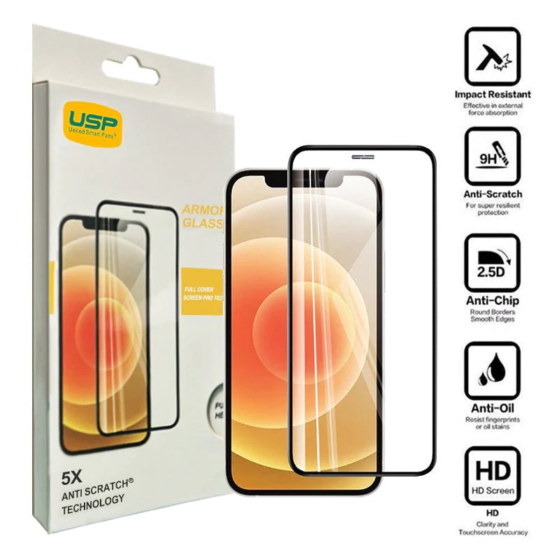 USP Apple iPhone 15 Pro Max (6.7") Armor Glass Full Cover Screen Protector - 5X Anti Scratch Technology, Perfectly Fit Curves, 9H Surface Hardness-0