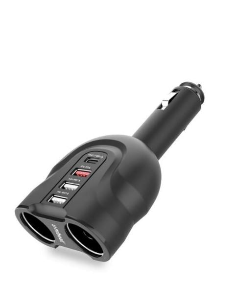 mbeat® Gorilla Power Four Port USB-C PD  QC3.0 Car Charger with Cigar Lighter Splitter-0