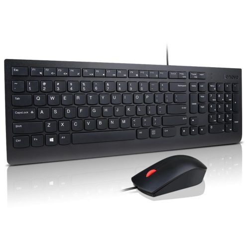 LENOVO Essential Wired Keyboard and Mouse Combo Full Keyboard Multimedia HotKey Height Adjustable Keyboard Wired Mouse Optical 1000DPI-0