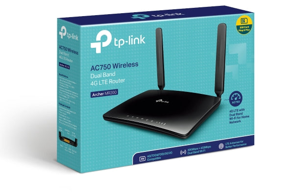 TP-Link Archer MR200 AC750 Wireless Dual Band 4G LTE Router 300Mbps@2.4Ghz,, 433Mbps@5Ghz, 4G SIM Slot, WPS Button, 2 Antennas-0