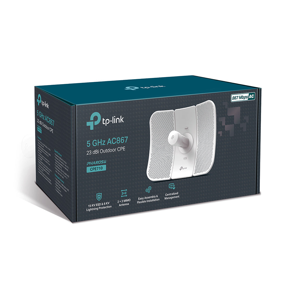 TP-Link CPE710 5GHz AC 867Mbps 23dBi High-gain Directional Outdoor CPE, IP65 Weather Proof, Lightning Protection, Passive POE, Centralised Management,-0