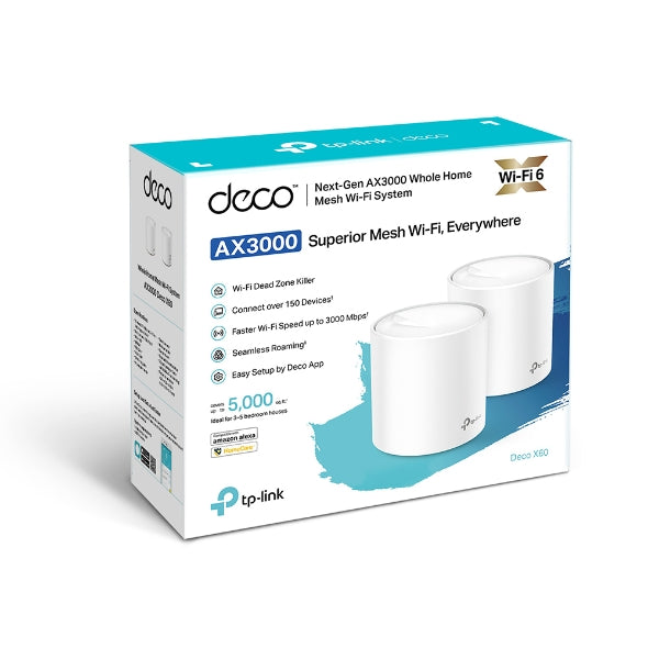 TP-Link Deco X60 (2-pack) AX5400 Whole Home Mesh Wi-Fi 6 System  (WIFI6), Up to 460sqm Coverage, WPA3, TP-Link Homecare, OFDMA, MU-MIMO (3.20v)-0