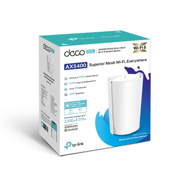 TP-Link Deco X73-DSL AX5400 VDSL Whole Home Mesh Wi-Fi 6 System, 270sqm Coverage For 1-3 Bedroom Houses, Dual-Band, OFDMA, MU-MIMO, Beamforming-0