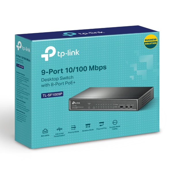 TP-Link TL-SF1009P 9-Port 10/100Mbps Desktop Switch with 8-Port PoE+, Up to 65W for 8 PoE ports, Up to 30W for each PoE port-0