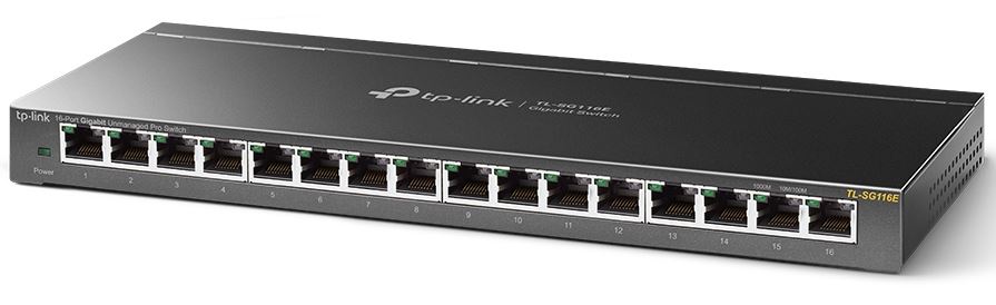 TP-Link TL-SG116E 16-Port Gigabit Unmanaged Pro Switch Desktop/Wall Mounting L2 Features 32xVLAN 32Gbps Capacity 23.81Mpps 8K MAC 4.1Mb Buffer Fanless-0
