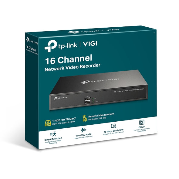TP-Link VIGI NVR1016H 16 Channel Network Video Recorder, 24/7 Continuous Recording,Up To 10TB(HDD Not Included),16 Channel Live View, UpTo 8MP 3Y (LD)-0
