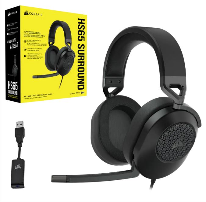 Corsair HS65 Carbon 7.1 Dolby Atoms Surround Wired Headset. All Day Comfort, Lightweight, Sonarworks SoundID 3.5mm, USB PC, Mac, Headphone (LS)-0