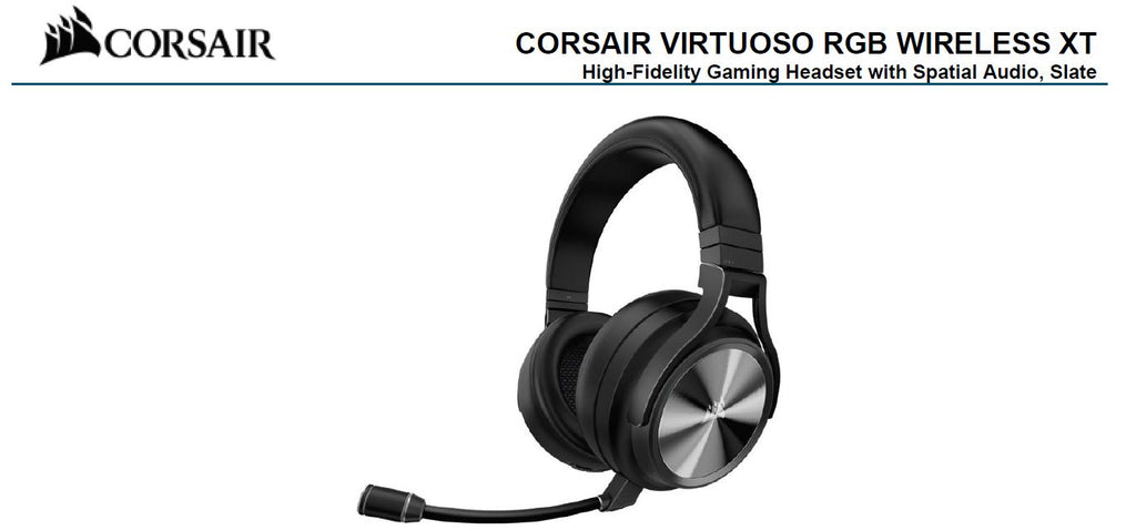 Corsair Virtuoso RGB Wilress XT Black 7.1 Audio. High Fidelity Ultra Comfort, Broadcast Grade Microphone, Slipstream Wireless USB. Headset,-0