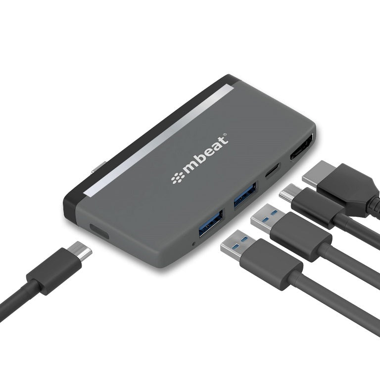 mbeat®  Essential Pro  5-IN-1 USB- C Hub ( 4k HDMI Video, USB-C PD Pass Through Charging, USB 3.0 x 2, USB-C x 1)-0