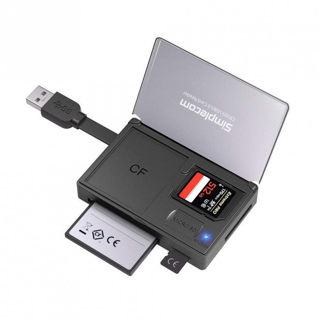 Simplecom CR309 3-Slot SuperSpeed USB 3.0 Card Reader with Card Storage Case-0