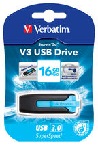 Verbatim 16GB V3 USB3.0 Blue Store'n'Go V3; Rectractable USB Storage Drive Memory Stick-0