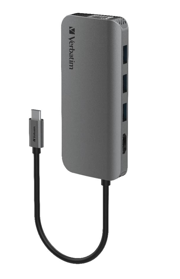 Verbatim USB-C Hub with HDMI, RJ45, SD, microSD, 3x USB A, USB-C PD 100W - Space Grey-0