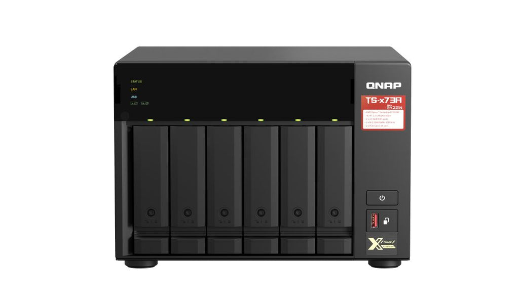 QNAP TS-673A-8G 6 Bay NAS AMD Ryzen™ Embedded V1500B quad-core 2.2 GHz 8G DDR4 2xM.2 2280 PCIe Gen3 x1 slots 2x2.5 GEl 3xUSB3.2 Hot-swappable 3YR WTY-0