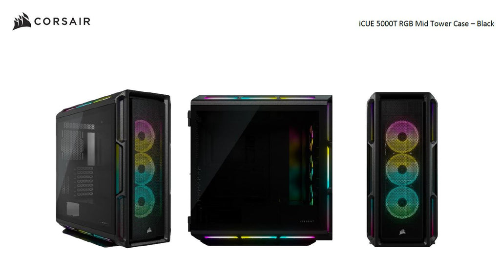 Corsair iCUE 5000T RGB ATX Mid-Tower Case, USB Type-C, 160 RGB LED, Rapid Route, Maximum Cooling, Tool Free Hinged Side Panels, Black-0