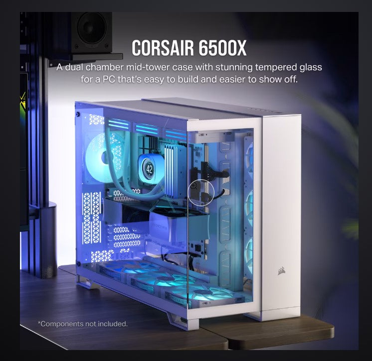 CORSAIR 6500X Tempered Glass ATX Mid-Tower, Dual Chamber, Cable Management, White Case-0