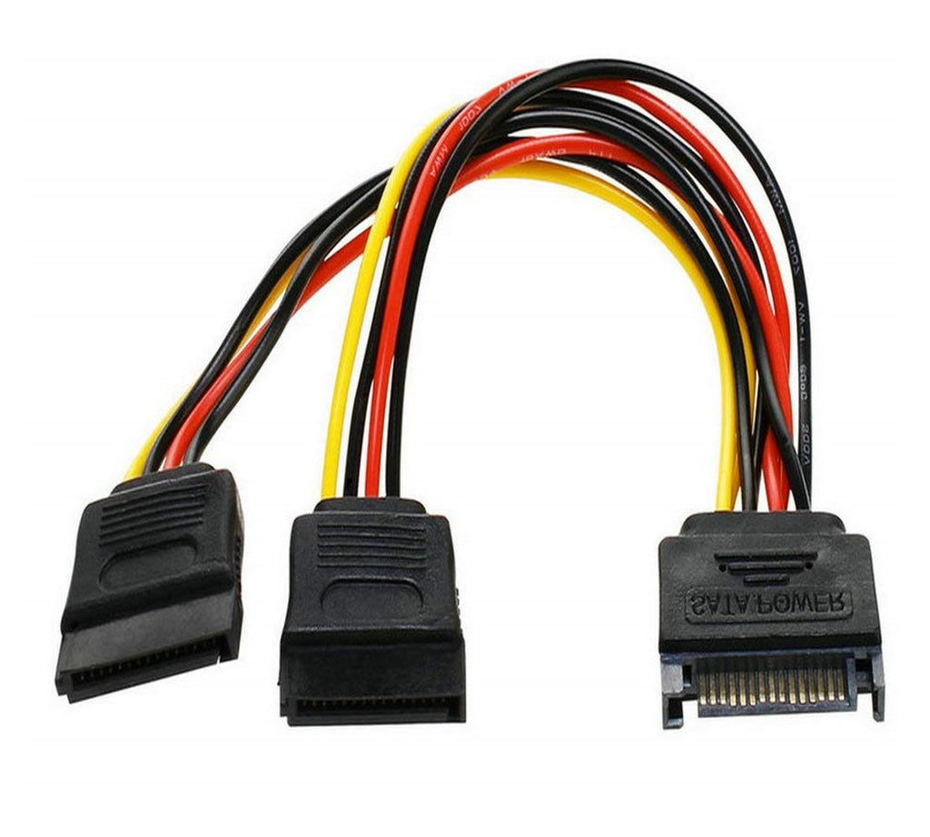 8Ware HDD SATA Power Splitter Y Cable Adapter 15cm 1x 15-pin to 2x 15-pin Male to Female 1 to 2 Extension-0