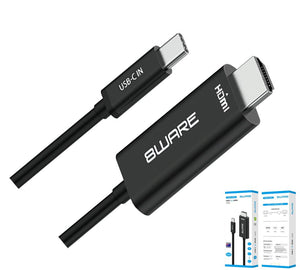 8ware 1m USB-C to HDMI 4K Male to Male Adapter Converter Cable Retail Pack for PC Notebook iPad  MacBook Pro/Air Surface Dell XPS to Monitor Projector-0