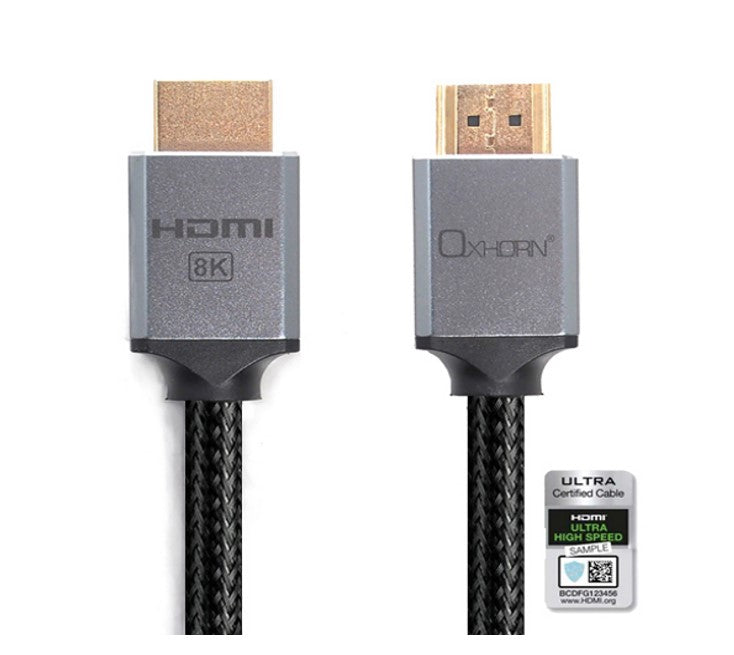 Oxhorn HDMI2.1a 8K@60Hz 3D Ultra Certified Ethernet Aluminum Header Cable 1.8m Male to Male-0