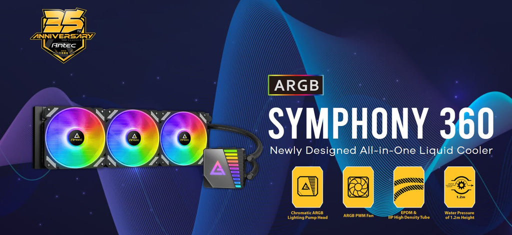 Antec SYMPHONY 360mm ARGB Advanced Liquid CPU Cooler, PWM LED Fan, PTFE Tubing, LGA 115x, 1200, 2011-v3, 2066, AM4, AM3+ FMx, TR4, 3 Yrs Warranty-0