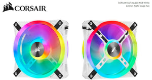 Corsair QL120 RGB White, ICUE, 120mm RGB LED PWM Fan 26dBA, 41.8 CFM, Single Pack-0