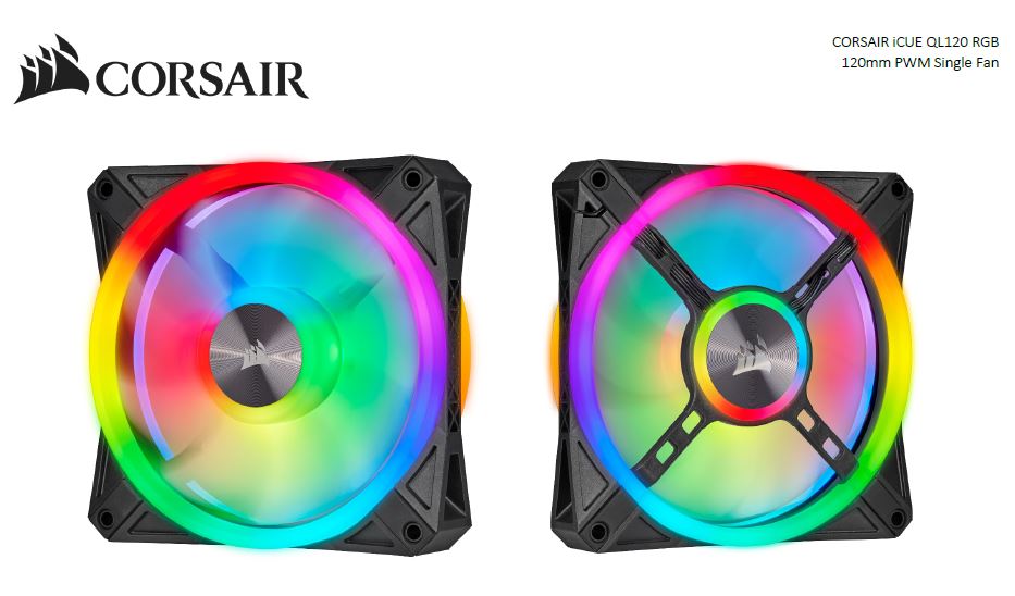 Corsair QL120 RGB, ICUE, 120mm RGB LED PWM Fan 26dBA, 41.8 CFM, Single Pack-0